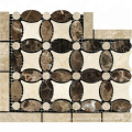 Emperador Dark Marble Polished Florida Flower Border Corner Listello w/ Crema Marfil Dots